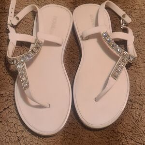 Fashion Nova White Sandals with Rhinestones